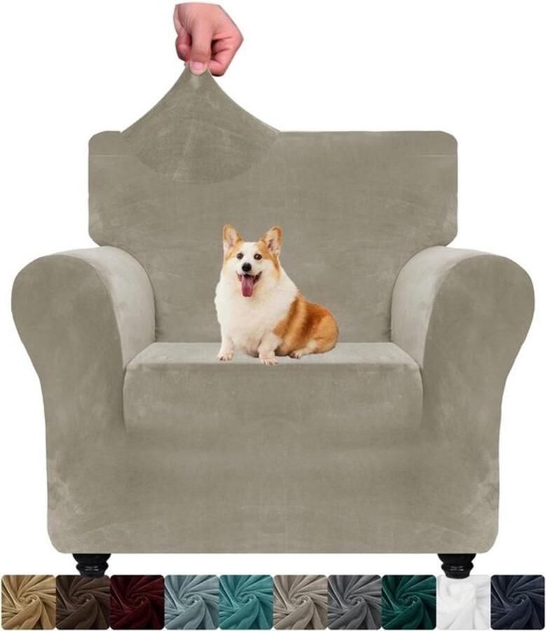 Fluwelen stoelhoezen 1-zits dikke stretch bankovertrekken antislip armleuningen bescherming honden huisdieren woonkamer kaki
