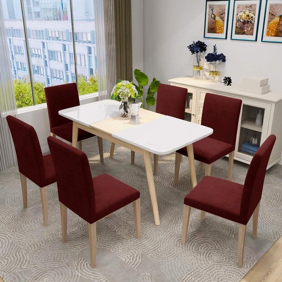 Fluwelen Stoelhoezen 6 stuks Rekbaar & Afneembaar voor Eetkamerstoelen Ceremonieel 6 stuks