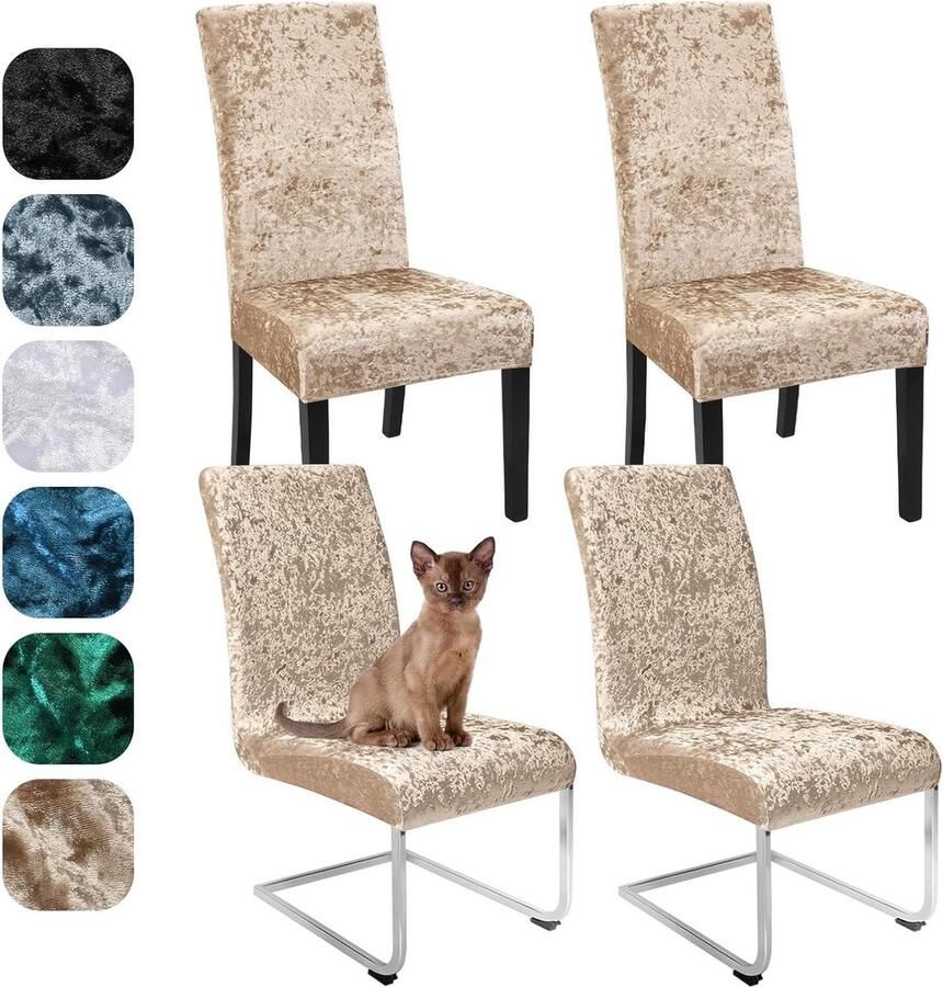 Fluwelen Stoelhoezen Bescherming en Stijl Set van 4 Champagnekleur Gekreukt Fluweel