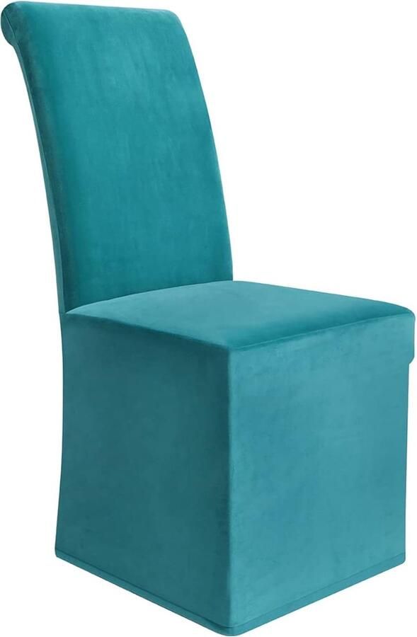 Fluwelen stoelhoezen lange stretch eetkamerstoelhoezen pluche wasbare afneembare stoelhoes (pauwenblauw set van 2)