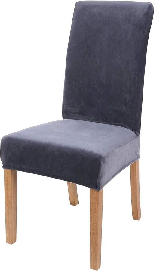 Fluwelen stoelhoezen set van 2 afneembaar wasbaar universeel moderne stoelhoezen elastische stoelovertrek donkergrijs