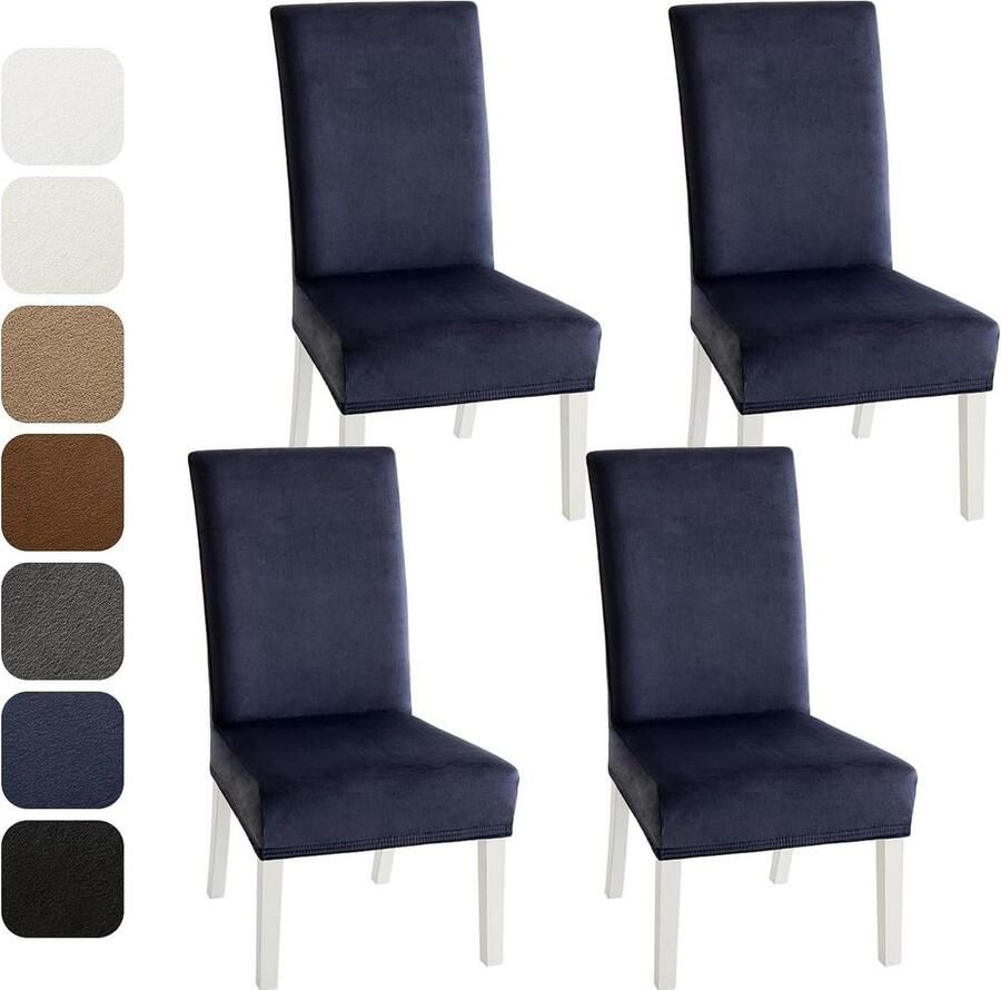 Fluwelen stoelhoezen set van 4 Moderne eetkamerstoel slipcovers Marineblauw Afneembaar en wasbaar Woonkamer keuken bruiloft feest decoratie