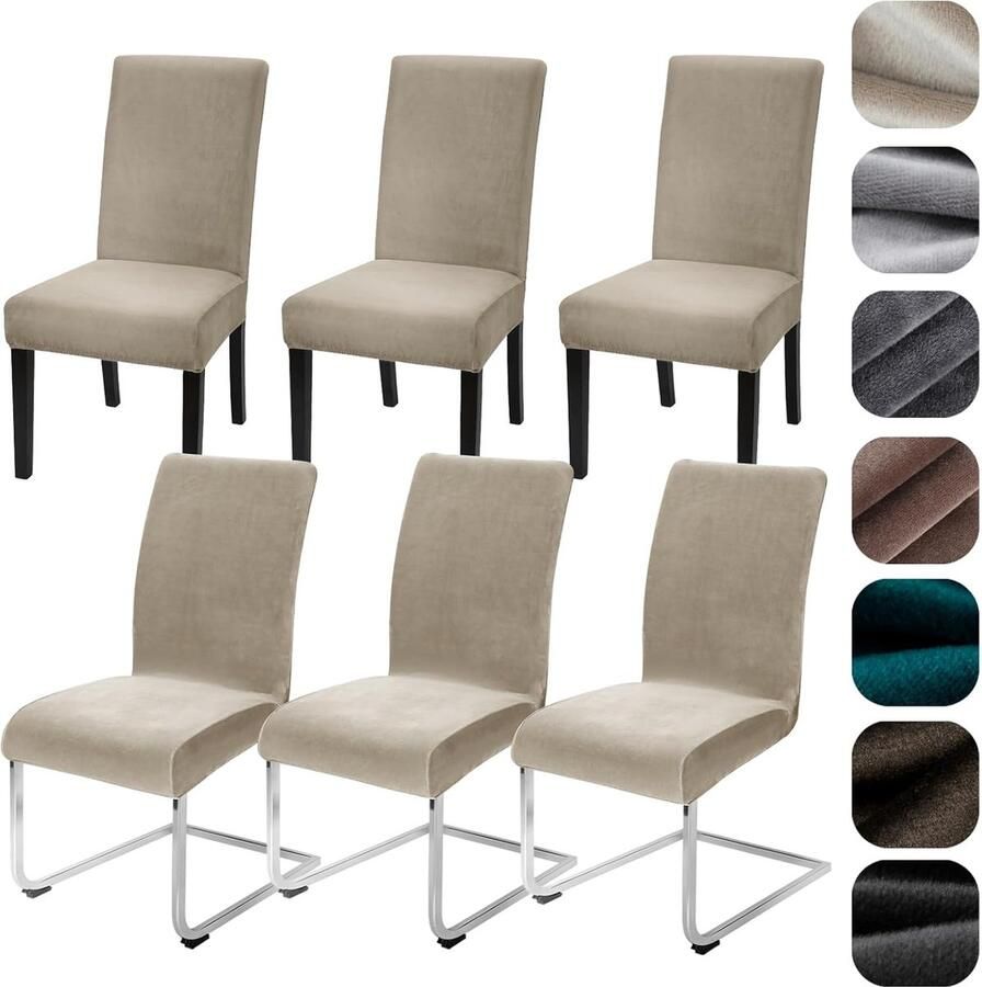 Fluwelen stoelhoezen set van 4 of 6 fluweel elastische hoezen wasbare stoelen bescherming voor keuken restaurant hotel banket bruiloft (champagne 6 stuks)