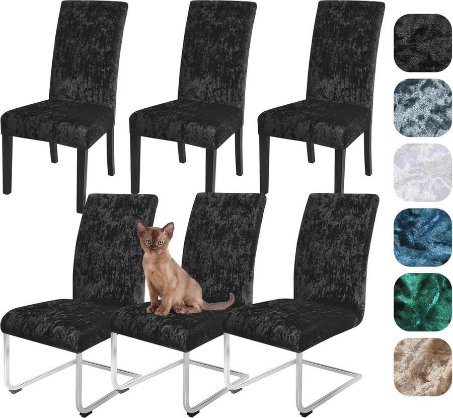 Fluwelen stoelhoezen set van 4 of 6 stuks stijlvolle en elastische eetkamerbescherming