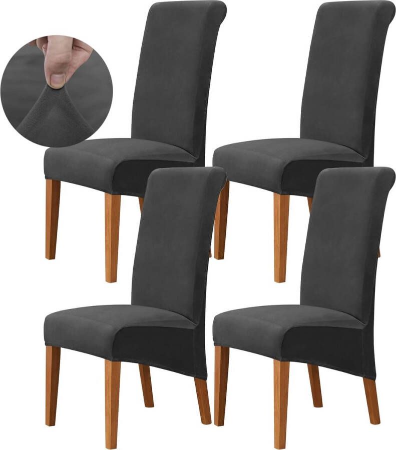 Fluwelen stoelhoezen set van 4 stretch stoelhoezen voor eetkamerstoelen wasbare fauteuilhoes universele fauteuilhoes voor eetkamer hotel banket bruiloft feest (zwart)