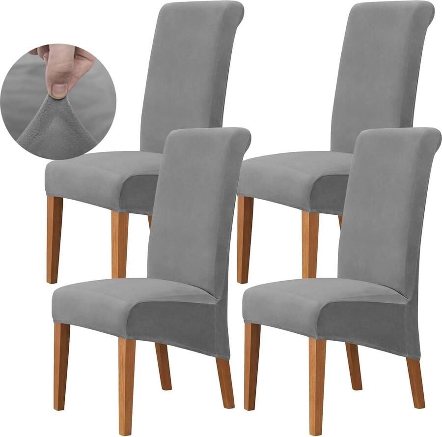 Fluwelen Stoelhoezen Set van 4 voor Eetkamerstoelen Wasbare en Elastische Bescherming in Grijs