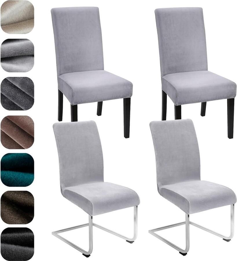 Fluwelen stoelhoezen set van 4 6 Schommelstoel elastische hoezen Wasbare stoelen bescherming Keuken restaurant hotel banket bruiloft Zilvergrijs 4 stuks Stoelhoezen