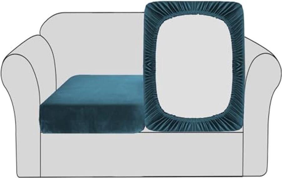 Fluwelen Stretch Bank Kussenhoezen Waterdichte Bescherming voor Meubels (2 Stuks Diep Teal Blauw)