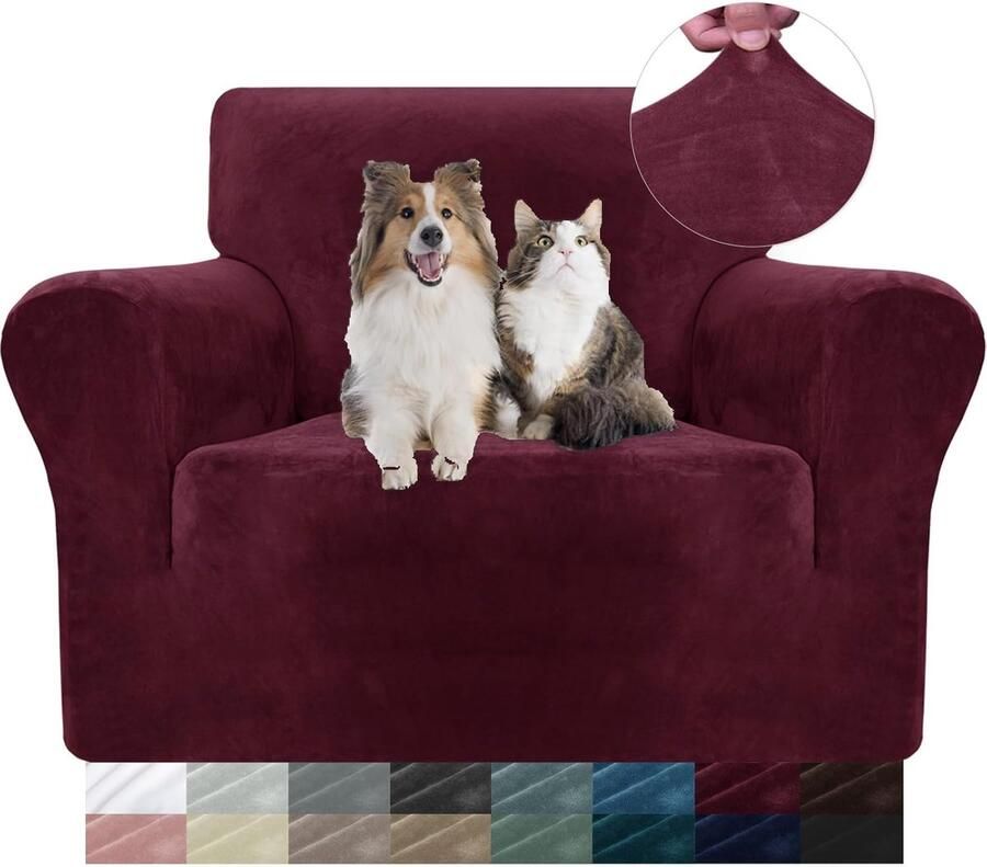 Fluwelen Stretch Bankhoes Voor 1-Zits Banken Elastische Sofahoes Voor Huisdieren Krasbestendig En Ondersteuning Van Meerdere Kleuren