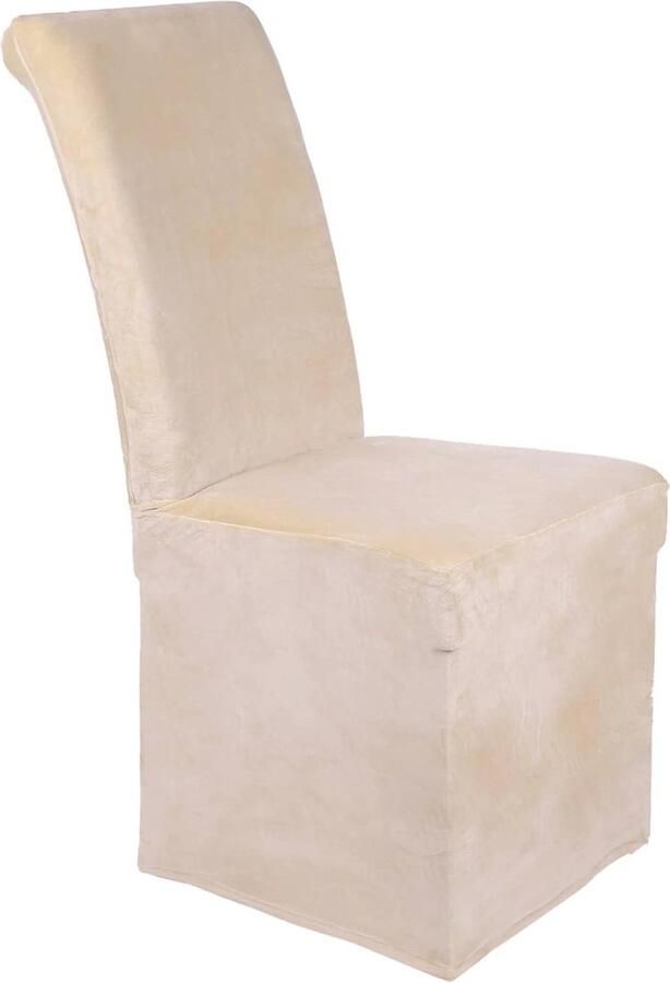 Fluwelen Stretch Eetkamerstoelhoezen Set van 2 Wasbaar en Afneembaar Beige