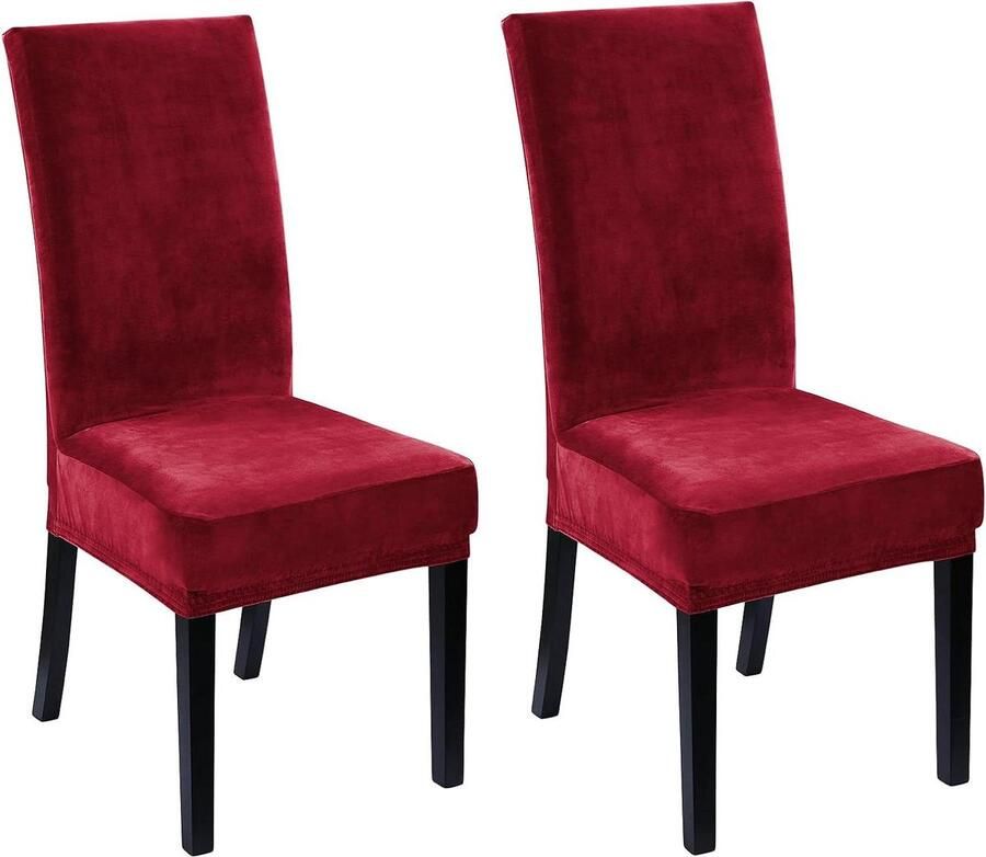 Fluwelen Stretch Kerst Stoelhoezen Eetkamer Stoel Protector Covers Hotelceremonie Slipcover Zachte Dikke Effen Fluwelen Stof Wasbaar Set van 2 Peacock Rode Wijn Stoelhoezen