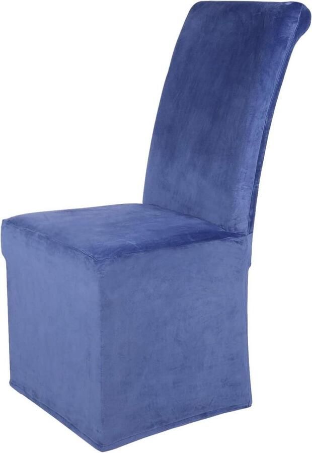 Fluwelen stretch stoelhoezen lang eetkamerstoelhoezen pluche wasbaar afneembaar marineblauw set van 4