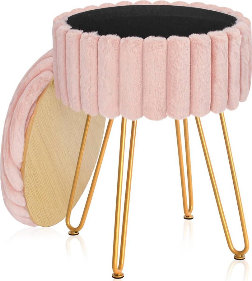 Fluwelen voetensteun kruk voetenbank super zacht make-up-ijdelheidskruk bijzettafel fluwelen kleedtafel zitting poef bank kruk roze rond