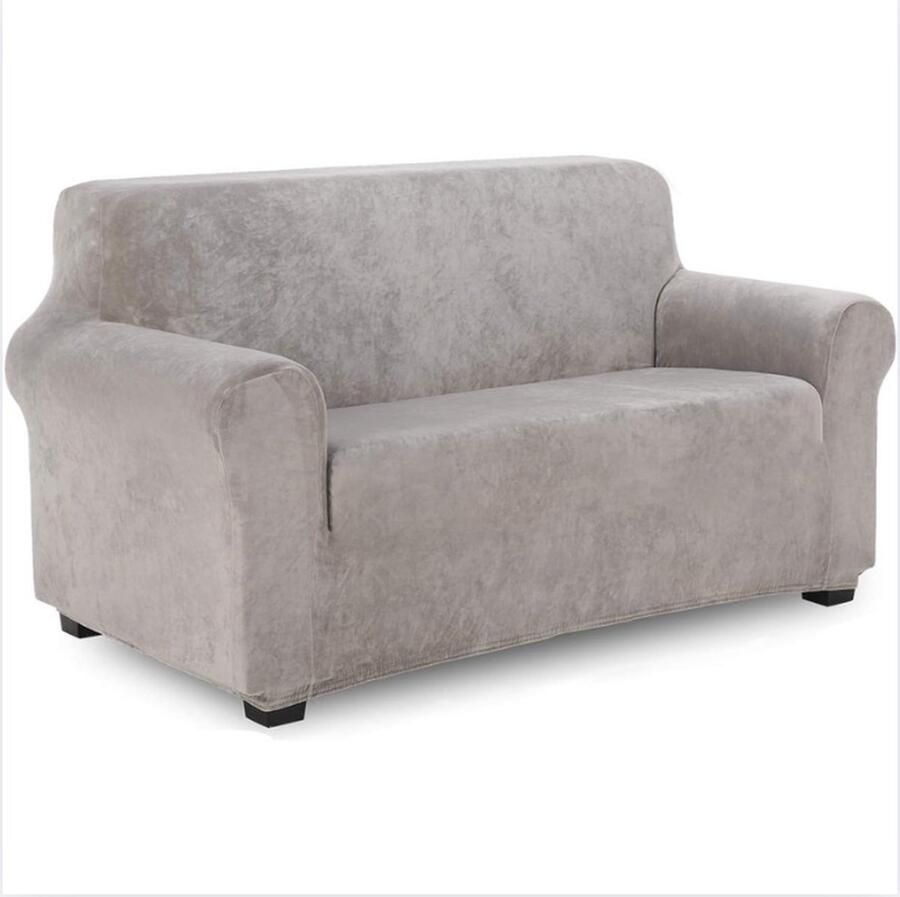 Fluwelen zachte bankhoes – antislip dikke en stijlvolle meubelbeschermer voor 2-zitsbank lichtgrijs.