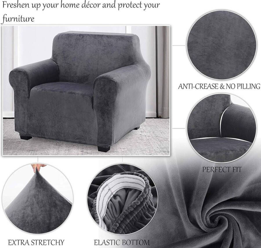 Fluwelen Zachte En Dikke Sofa Hoes Antislip Stijlvolle Hoes Voor Meubels Fluwelen Hoes Voor Hoesjes Stijlvolle Moderne Hoes Voor Fluwelen Pluche Meubels(1-Zits Grijs)