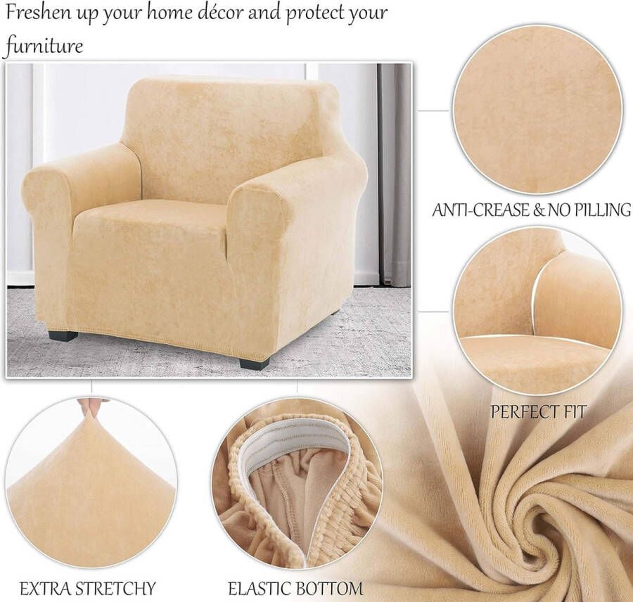 Fluwelen Zachte En Dikke Sofa Hoes Antislip Stijlvolle Hoes Voor Meubels Fluwelen Hoes Voor Hoesjes Stijlvolle Moderne Hoes Voor Fluwelen Pluche Meubels(1-Zits Zand Kleur)