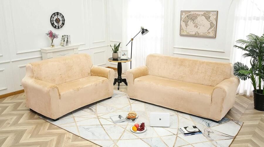 Fluwelen Zachte En Dikke Sofa Hoes Antislip Stijlvolle Hoes Voor Meubels Fluwelen Hoes Voor Hoesjes Stijlvolle Moderne Hoes Voor Fluwelen Pluche Meubels(3-Zits Zand Kleur)