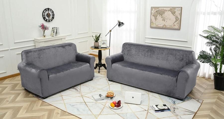 Fluwelen Zachte En Dikke Sofa Hoes Antislip Stijlvolle Hoes Voor Meubels Fluwelen Hoes Voor Hoesjes Stijlvolle Moderne Hoes Voor Fluwelen Pluche Meubels(4-Zits Grijs)