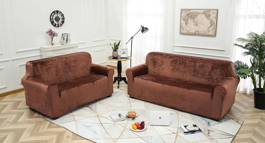 Fluwelen Zachte En Dikke Sofa Hoes Antislip Stijlvolle Hoes Voor Meubels Fluwelen Hoes Voor Hoesjes Stijlvolle Moderne Hoes Voor Fluwelen Pluche Meubels(3-Zits Koffie)