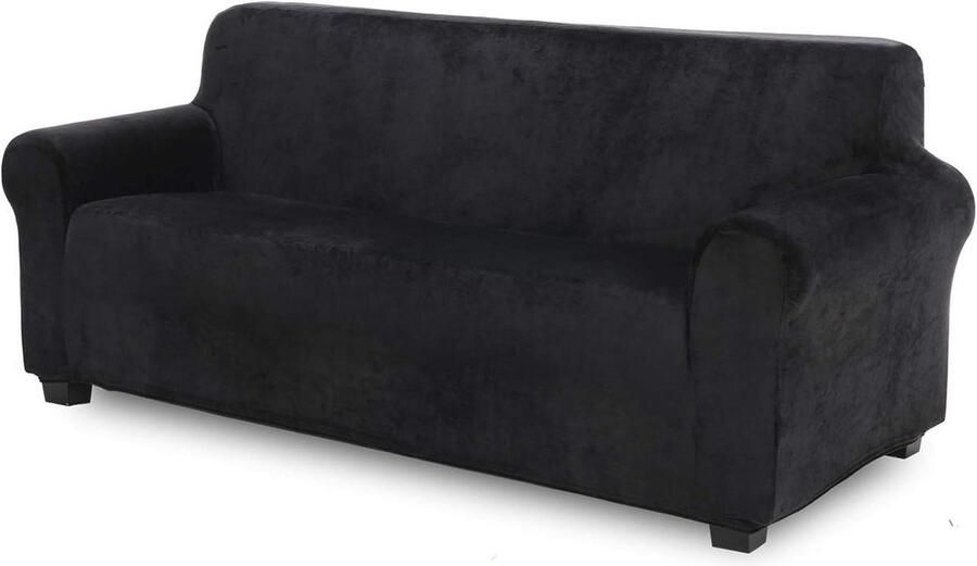 Fluwelen Zachte En Dikke Sofa Hoes Antislip Stijlvolle Meubelhoes Moderne Pluche Hoes 3-Zits Zwart