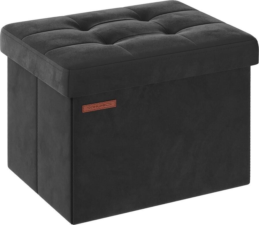 Rootz Living Rootz fluwelen zitkist opbergpoef gestoffeerde bank MDF-constructie 31 cm x 41 cm x 31 cm inktzwart capaciteit 32 liter