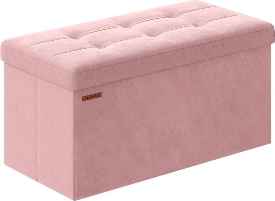 Rootz Living Rootz Fluwelen Zitkist Opbergpoef Gestoffeerde Bank MDF Constructie Pastel Roze 38cm x 76cm x 38cm Lichtgewicht Ruim Stevig