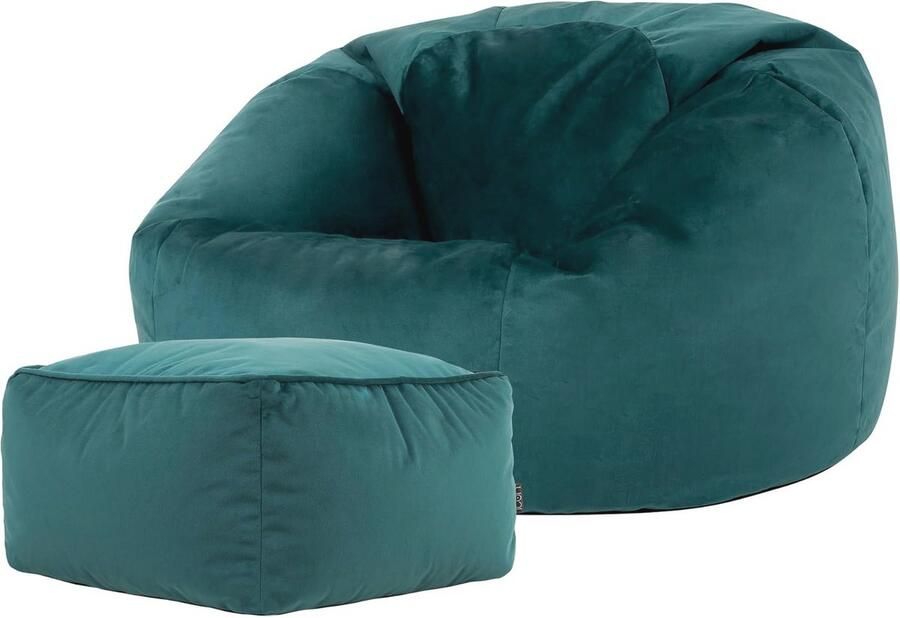 Fluwelen Zitzak Stoel met Voetenbank in Groengroen Luxe Loungebekleding voor Volwassenen