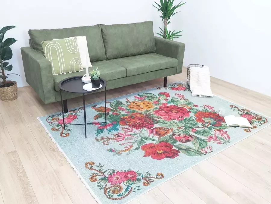 Flycarpets Adrasos Vintage Vloerkleed 80x300cm Gebloemd Kelim Multi -[Loper]