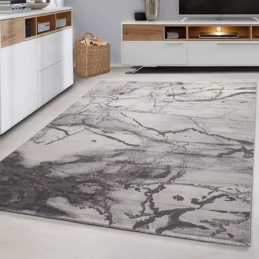 Flycarpets Alba Modern Vloerkleed 80x150cm Grijs Marmer Design