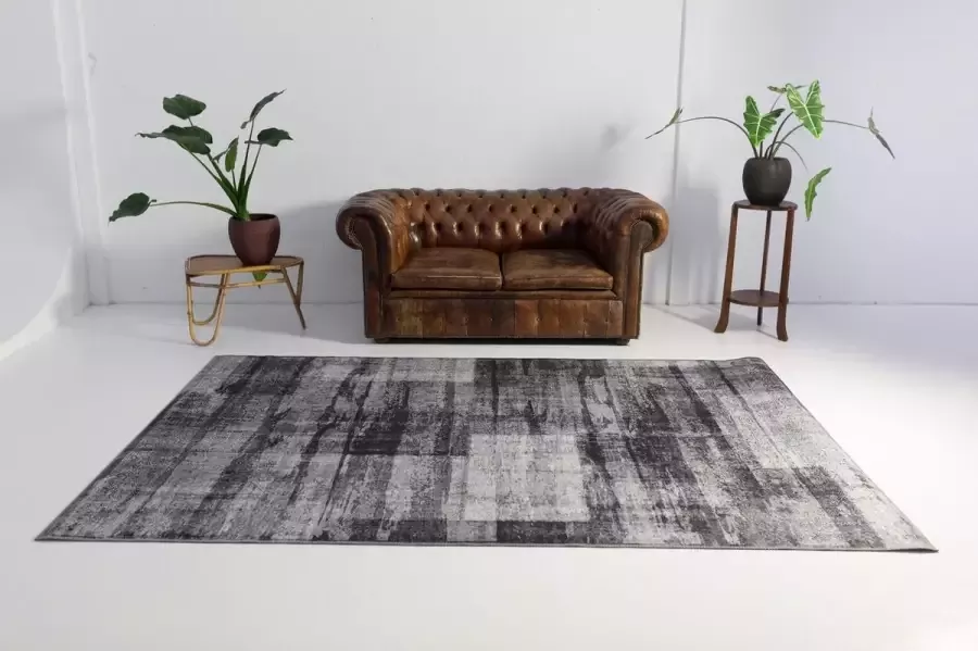 Flycarpets Burano Vintage Patchwork Vloerkleed 160x230cm Antraciet Grijs