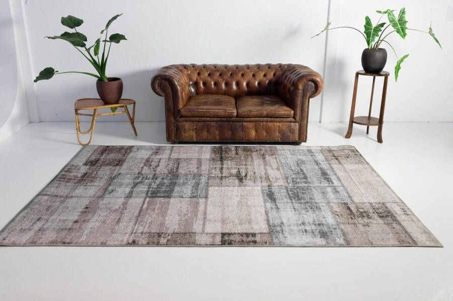 Flycarpets Burano Vintage Patchwork Vloerkleed 160x230cm Taupe Grijs