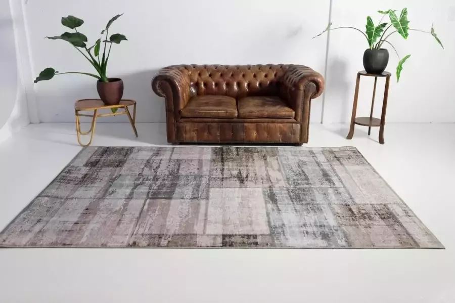 Flycarpets Burano Vintage Patchwork Vloerkleed 160x230cm Taupe Grijs