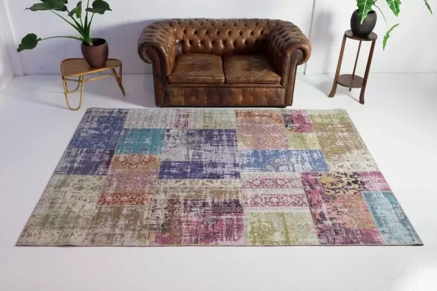 Flycarpets Burano Vintage Patchwork Vloerkleed 80x150cm Multi