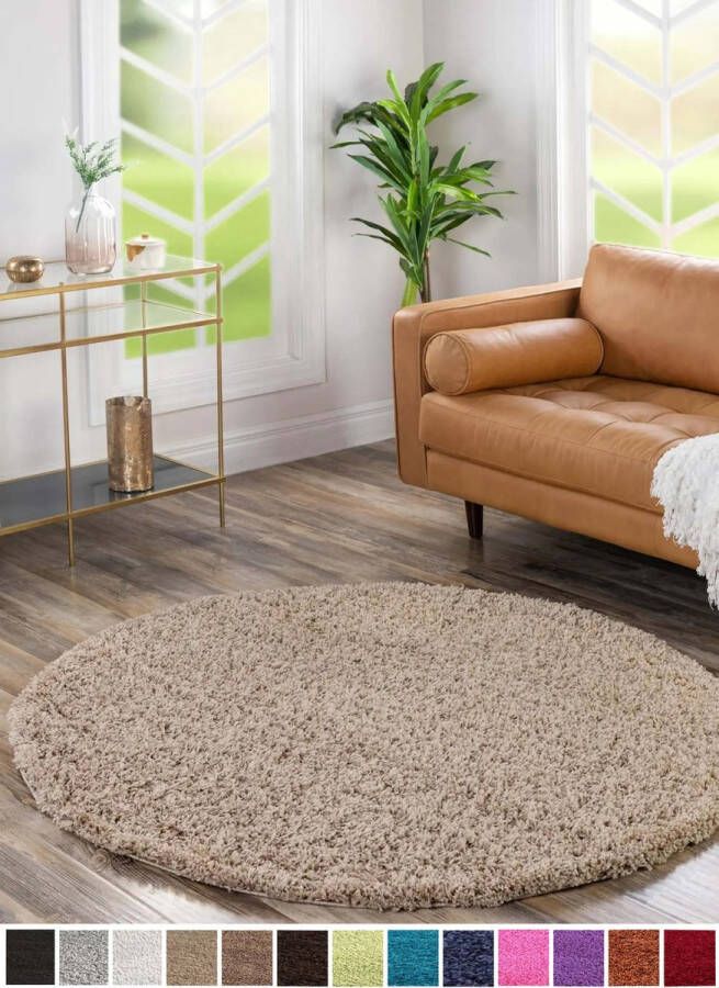 Flycarpets Candy Shaggy Rond Vloerkleed 120x120cm Beige