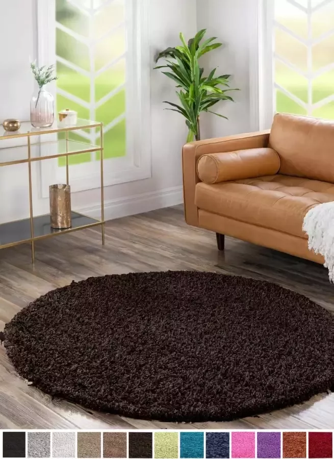 Flycarpets Candy Shaggy Rond Vloerkleed 160x160cm Bruin