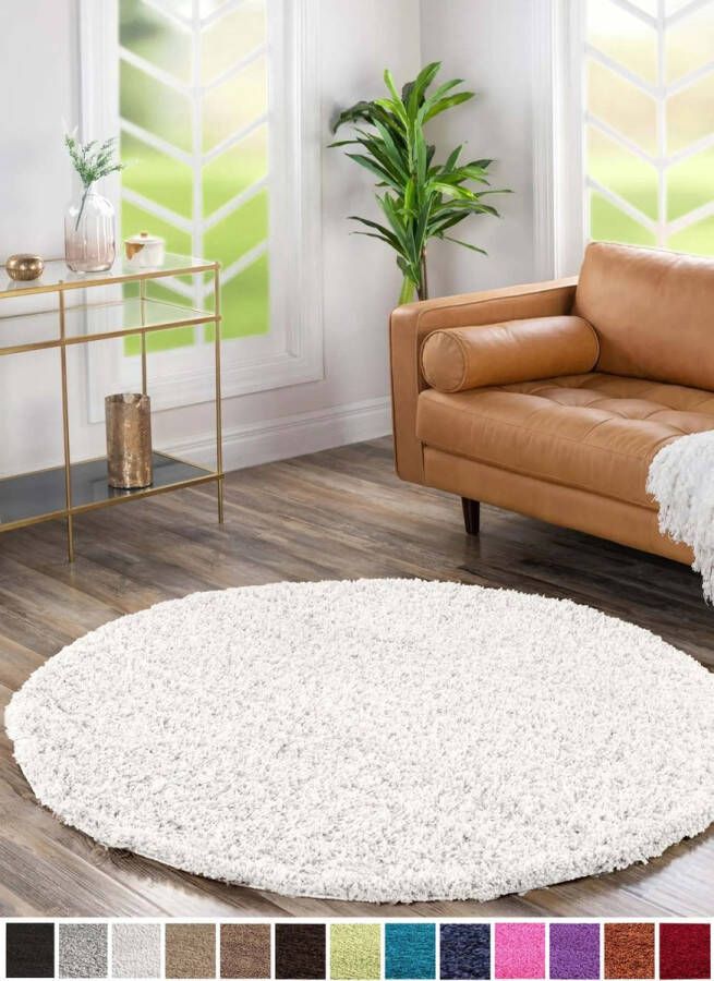 Flycarpets Candy Shaggy Rond Vloerkleed 160x160cm Crème