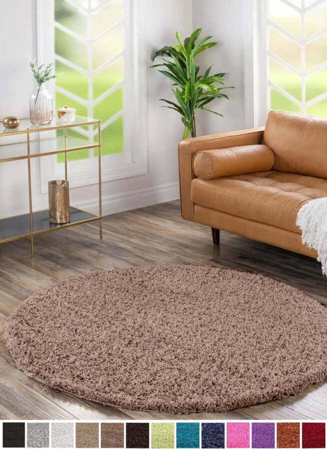 Flycarpets Candy Shaggy Rond Vloerkleed 160x160cm Mocca