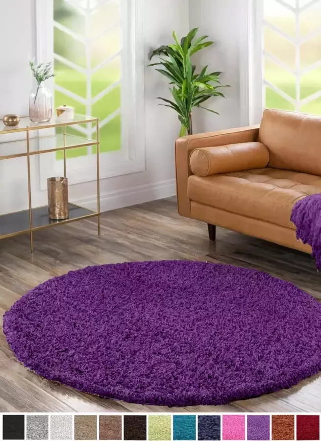 Flycarpets Candy Shaggy Rond Vloerkleed 200x200cm Paars