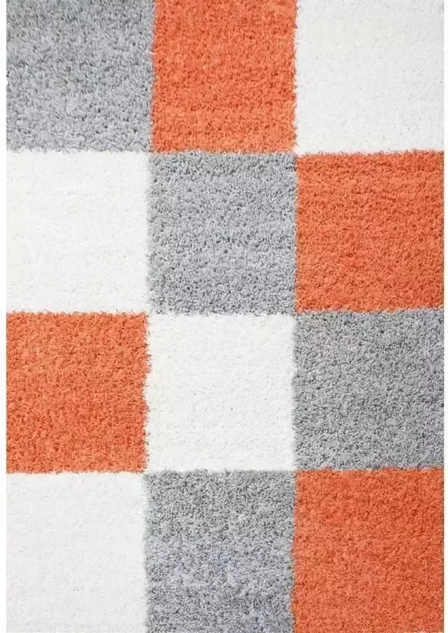 Flycarpets Candy Shaggy Vloerkleed 160x230 cm Oranje Geblokt