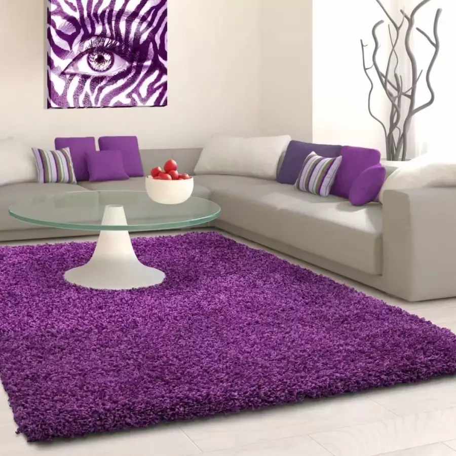 Flycarpets Candy Shaggy Vloerkleed 200x200cm Paars Hoogpolig Vierkant