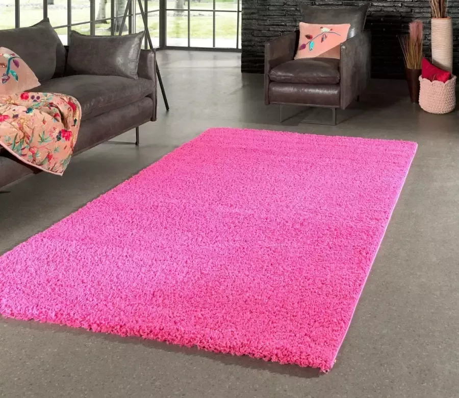 Flycarpets Candy Shaggy Vloerkleed 200x200cm Roze Hoogpolig Vierkant Woonkamer Kinderkamer