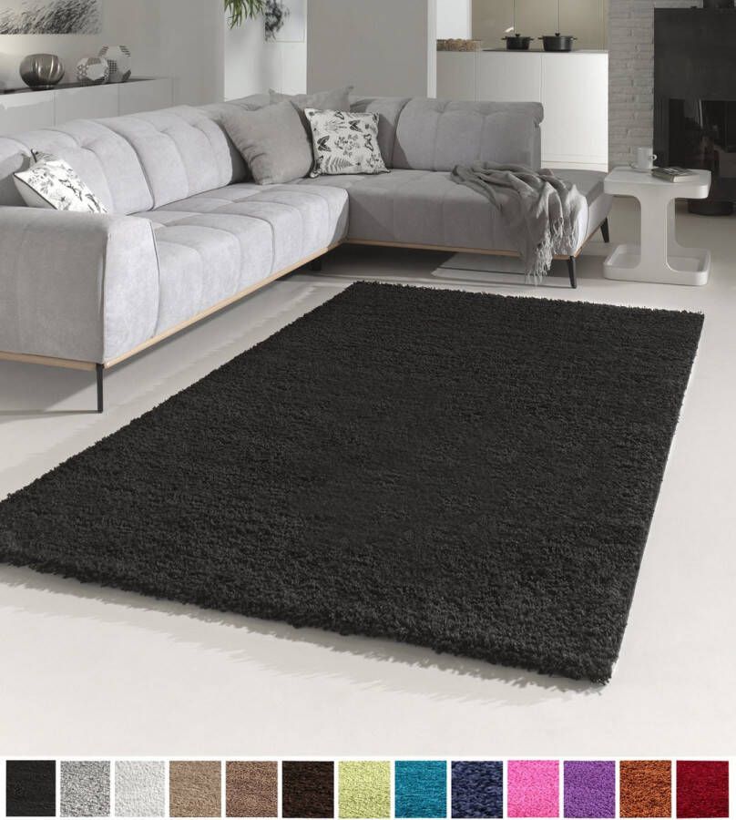 Flycarpets Candy Shaggy Vloerkleed 80x250 cm Zwart Loper voor in de gang keuken slaapkamer