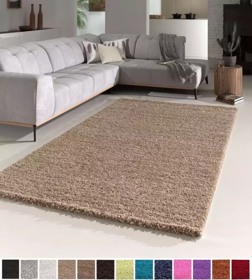 Flycarpets Candy Shaggy Vloerkleed 80x250cm Beige Hoogpolig Loper voor in de gang keuken slaapkamer