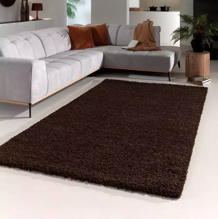 Flycarpets Candy Shaggy Vloerkleed 80x250cm Bruin Hoogpolig Loper voor in de gang keuken slaapkamer