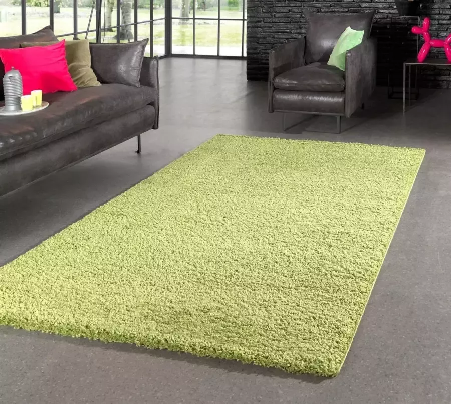 Flycarpets Candy Shaggy Vloerkleed 80x250cm Groen Hoogpolig Loper voor in de gang keuken slaapkamer