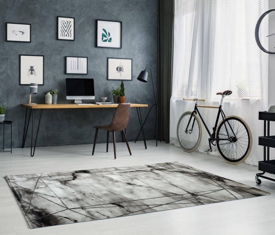 Flycarpets Carrara Modern Vloerkleed Marmer Design Grijs Afmeting: 200x290 cm