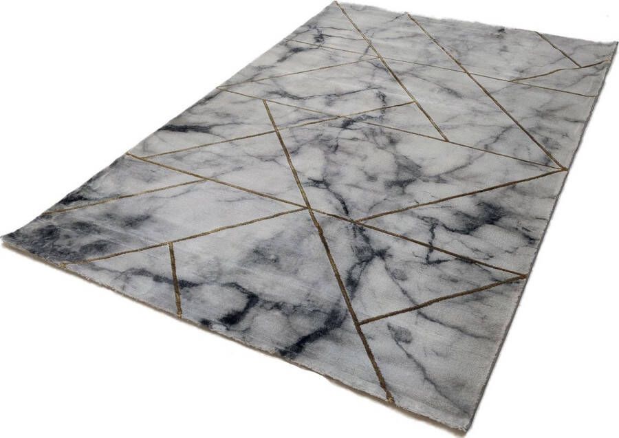 Flycarpets Carrara Modern Vloerkleed Marmer Design Grijs Goud Afmeting: 160x230 cm