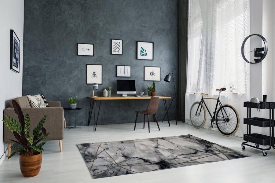 Flycarpets Carrara Modern Vloerkleed Marmer Design Grijs Goud Afmeting: 160x230 cm