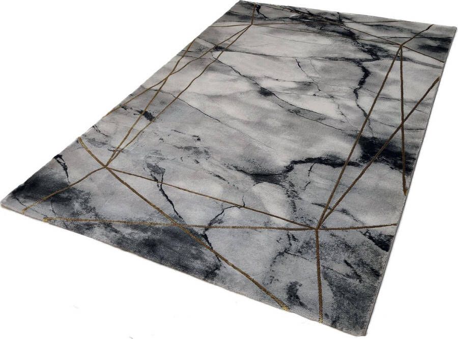 Flycarpets Carrara Modern Vloerkleed Marmer Design Grijs Goud Afmeting: 200x290 cm