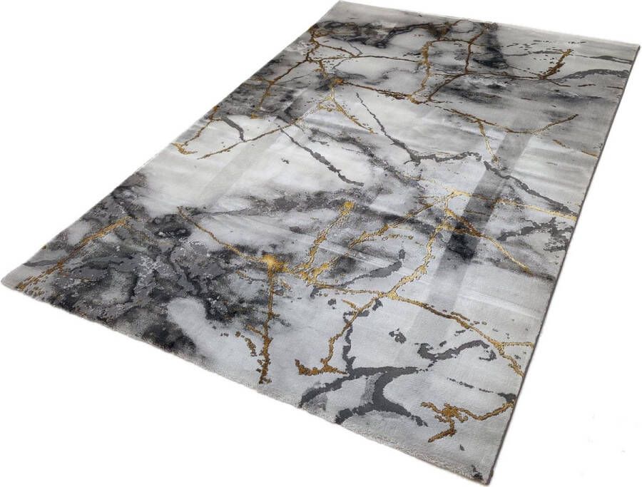 Flycarpets Carrara Modern Vloerkleed Marmer Design Grijs Goud Afmeting: 200x290cm